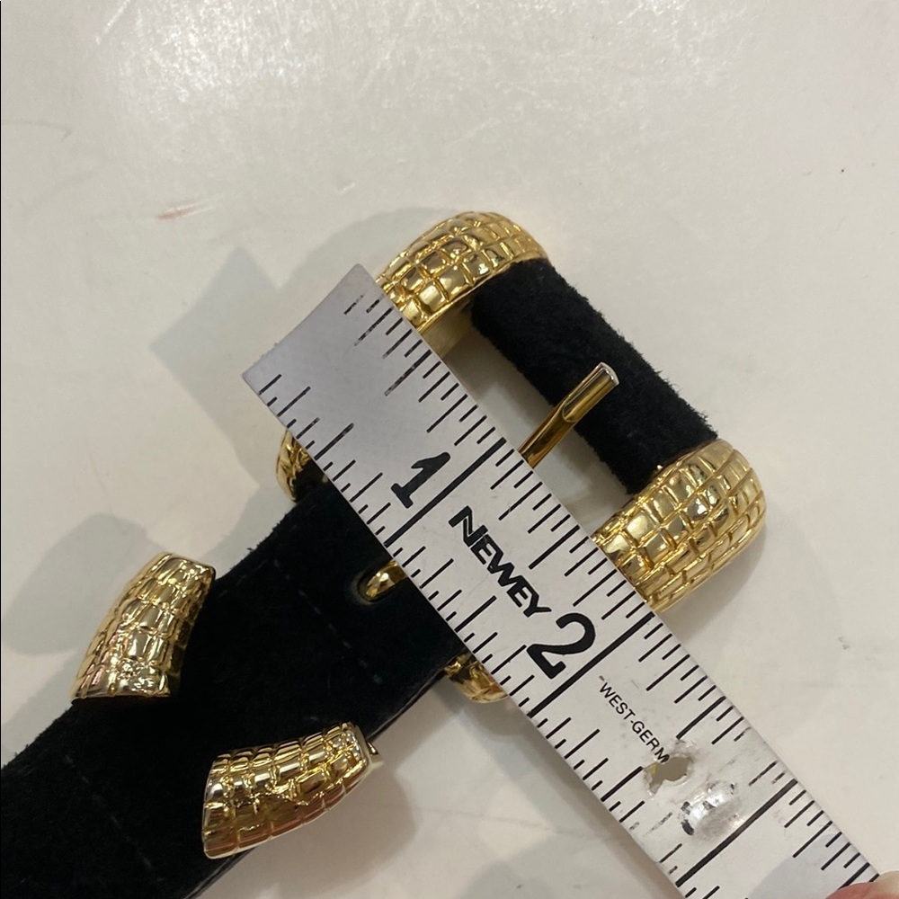 Black Suede Belt with Gold Buckle - Women's Accessory - Picture 8 of 13